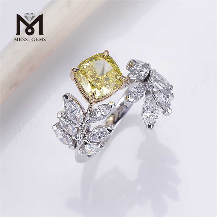 Gelber, im Labor gezüchteter Diamant, Symbol der dauerhaften Liebe, 1-Karat-Ring im Cushion-Schliff