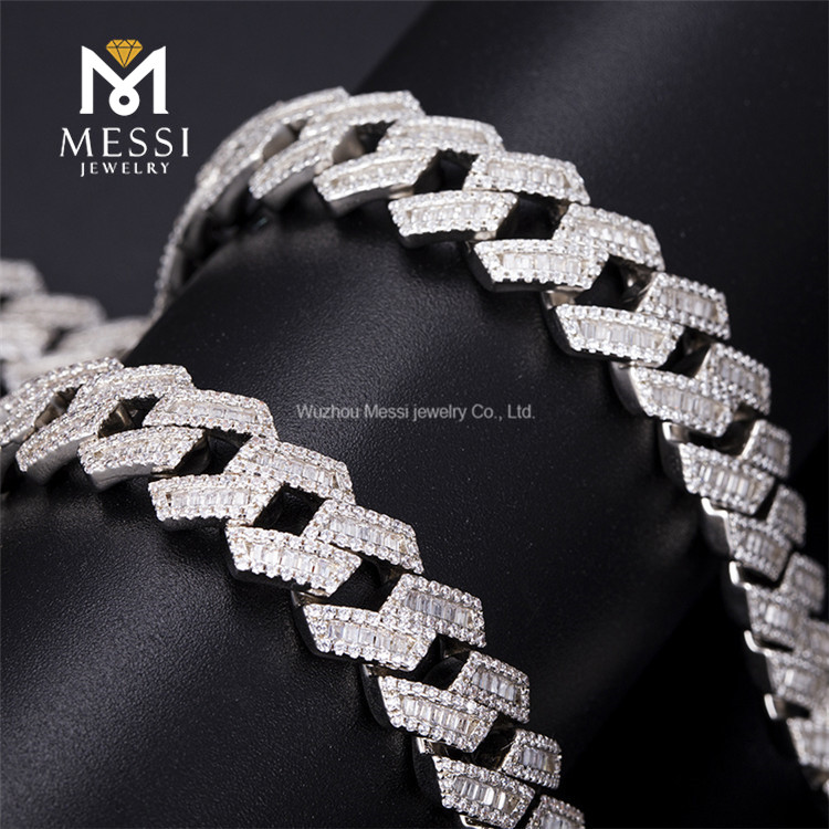 12 mm Breite, 45,7 cm, 925er Silber, handgefertigte Kubikzirkon-Halskette, kubanische Kette