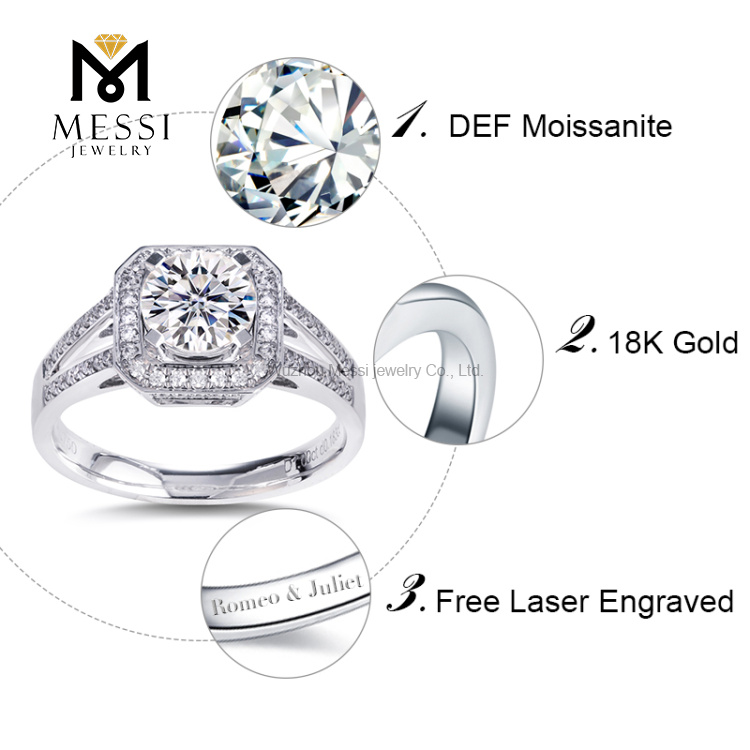 Verlobungsring 18 Karat Au 750 Gold DEF Moissanite Ring für Mädchen