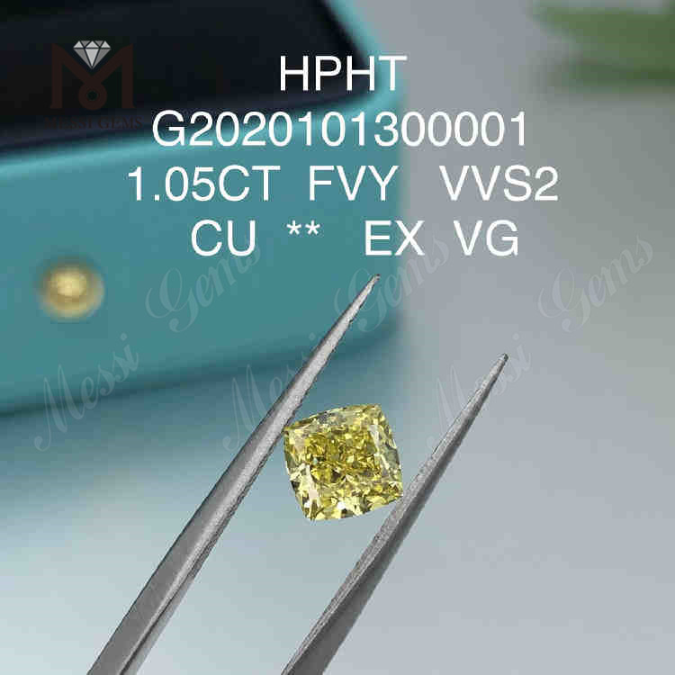 1,05 ct FVY, im Labor hergestellte farbige Diamanten im Kissenschliff, VVS2