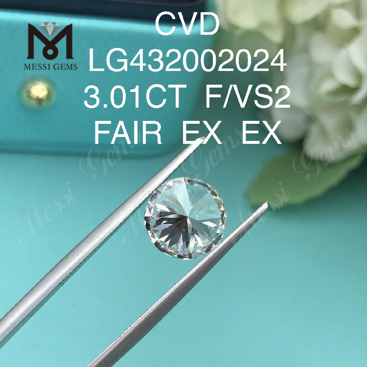 3,01 Karat F/VS2 runder, im Labor gezüchteter Diamant EX EX Cvd-Diamant im Großhandel