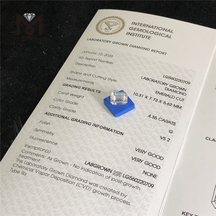 4,35 CT G VS2 VG VG Labordiamant im Smaragdschliff (CVD) im Angebot