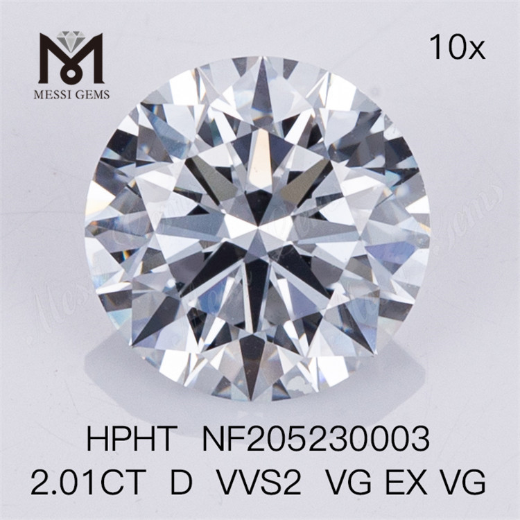 2,01 CT runder Brillantschliff D Vvs2 VG EX VG 2 Karat, im Labor gezüchteter Diamant