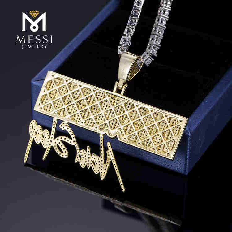 Benutzerdefinierte Hip Hop große Silber vergoldet Moissanit Mode Halskette Rapper Anhänger Schmuck