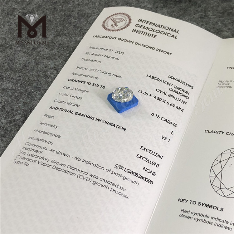 5-Karat-Diamantzertifikat igi OV E VS1 für Einzelhändler CVD LG608380095丨Messigems 