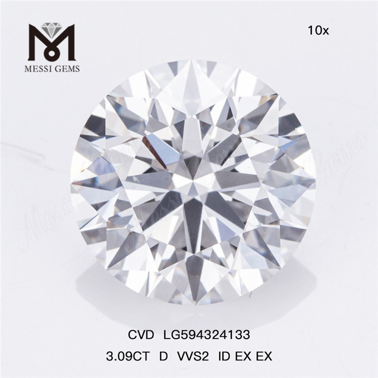 3,09 CT D VVS2 ID EX EX CVD Erstklassige hergestellte Diamanten LG594324133丨Messigems