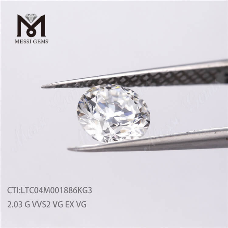 Loser Preis: Synthetischer, im Labor gezüchteter CVD-Diamant mit 2,03 ct, Preis für runden HPHT G VVS2 VG-Diamanten