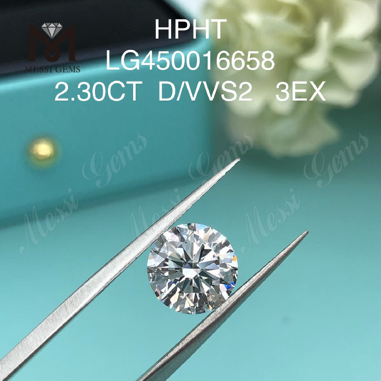 2,30 Karat runde HPHT-Labordiamanten im D VVS2 EX-Schliff