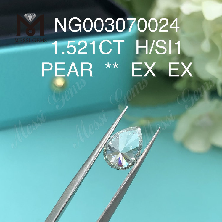 H SI1 PEAR, im Labor gezüchtete Diamanten, 1,521 ct