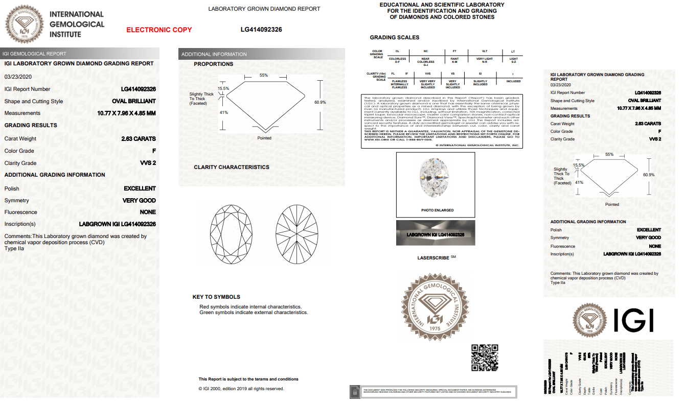 2,03 ct D VS1 OVAL, im Labor gezüchteter Diamant, IGI-Zertifikat 