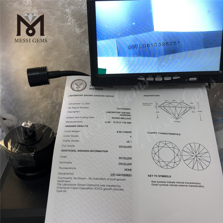 8.00CT F VS1 3EX CVD Diamant China CVD IGI Certified Sparkle丨Messigems LG610328251