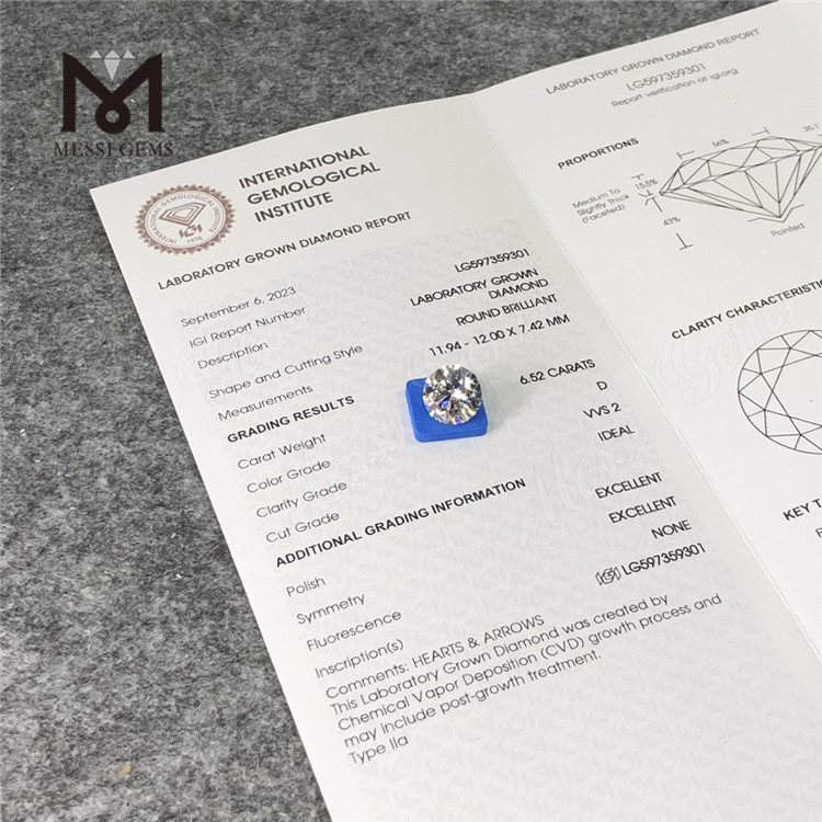 6,52 CT D VVS2 ID EX EX CVD-Labor-Zuchtdiamanten Ihre Quelle für Großeinkäufe LG597359301丨Messigems