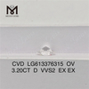 3,20 CT D VVS2 CVD 3ct ovaler, im Labor hergestellter Diamant LG613376315 丨Messigems