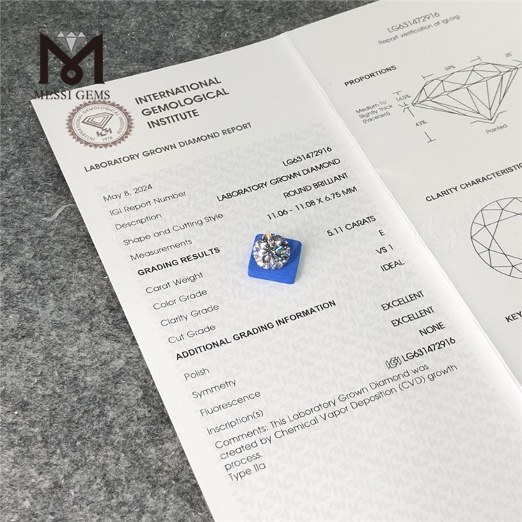 5,11 CT E VS1 ID CVD im Labor gezüchteter Diamant, Porzellan LG631472916 丨Messigems 