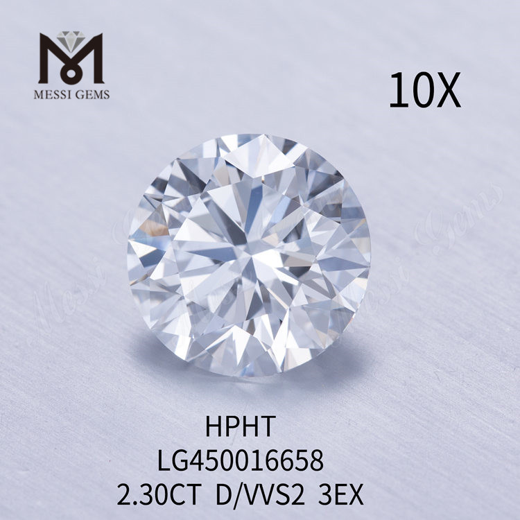 2,30 Karat runde HPHT-Labordiamanten im D VVS2 EX-Schliff