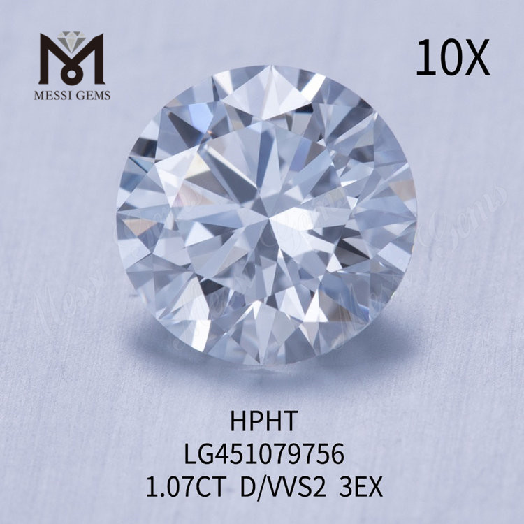 1,07 ct D VVS2 RD, im Labor hergestellter Diamant HTHP
