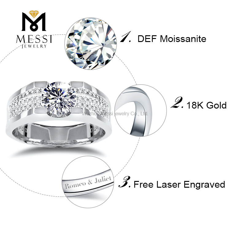 14 Karat 18 Karat Weißgold DEF Moissanit-Diamant-Ehering-Schmuck für Männer