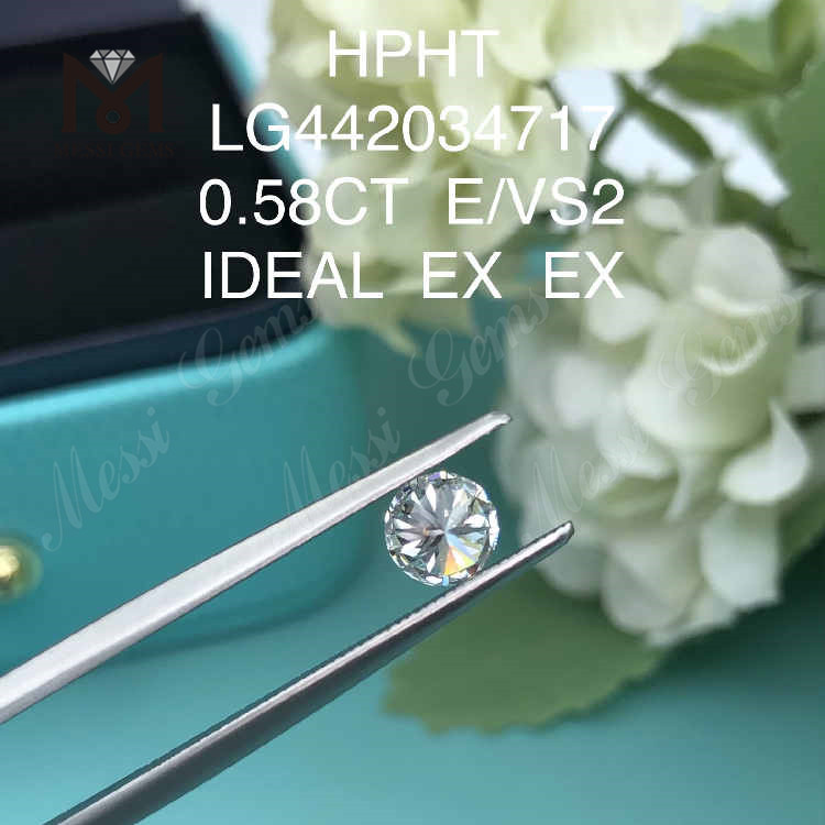 0,58 CT E/VS2 runder, im Labor gezüchteter Diamant IDEAL EX EX