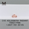 1,34 KT RADIANT Cut FANCY PINK VS1 EX VG CVD Labordiamant AGL22080764 