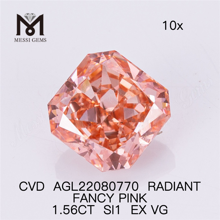 Synthetischer rosa Diamant im RADIANT-Schliff, FANCY SI1 EX VG CVD, 1,56 ct, AGL22080770 