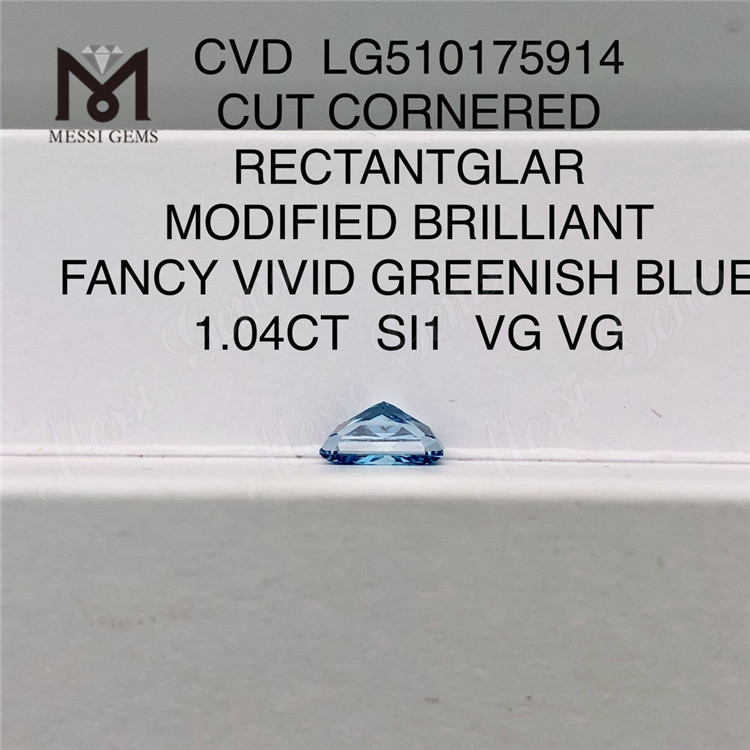 1,04 CT CVD-Diamant RECTANTGLAR FANCY VIVID GREENISH BLUE SI1 VG VG im Labor gezüchteter Diamant LG510175914 