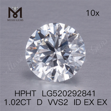 1,02 ct D VVS2 ID EX EX HPHT, loser, runder, synthetischer, im Labor gezüchteter Diamant im Brillantschliff