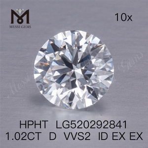 1,02 ct D VVS2 ID EX EX HPHT, loser, runder, synthetischer, im Labor gezüchteter Diamant im Brillantschliff