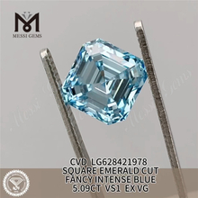 5,09 KT QUADRATISCHER EMERALD-SCHLIFF FANCY INTENSE BLUE VS1 EX VG CVD-Labor erstellter Diamant LG628421978丨Messigems 