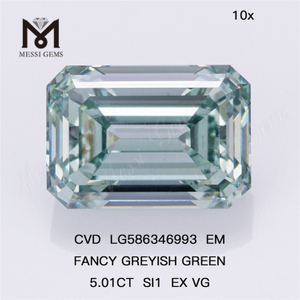 5 Karat Smaragdschliff-Labordiamanten, grün, SI1 EX VG EM, schickes graues Grün, künstlich hergestellt, CVD, LG586346993 
