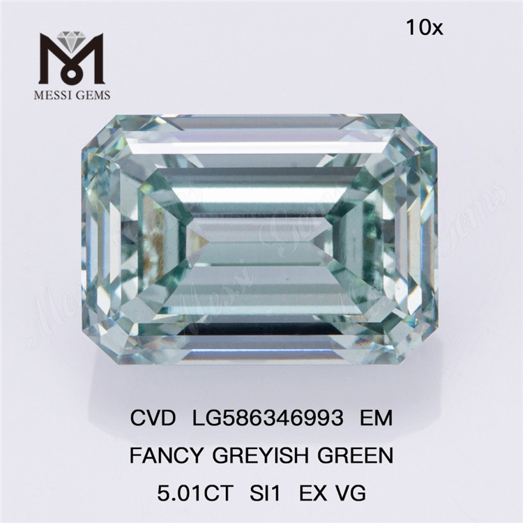 5 Karat Smaragdschliff-Labordiamanten, grün, SI1 EX VG EM, schickes graues Grün, künstlich hergestellt, CVD, LG586346993 