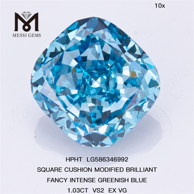 1,03 CT VS2 EX VG FANCY INTENSE GREENISH BLUE Cushion Lab Grown Diamond Preis