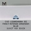 3ct SQ Blue Lab Grown Diamond VS1 EX EX SQ FANCY INTENSE GRÜNLICH BLAUER CVD-DIAMANT LG586346984