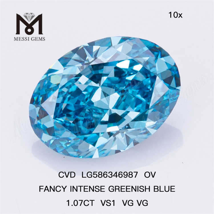 1,07 CT VS1 VG VG OV FANCY INTENSE GREENISH Blue Oval Diamond CVD LG586346987