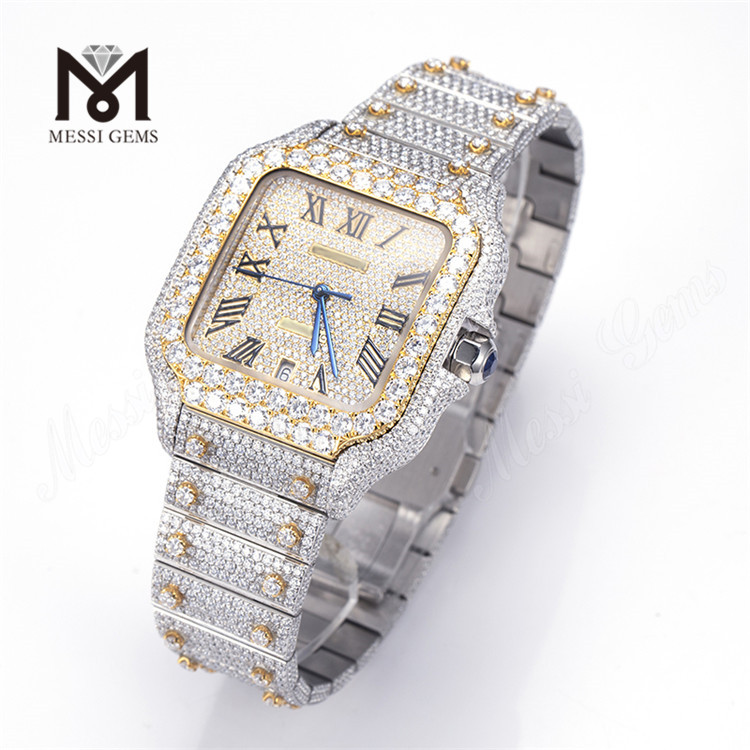 Passen Sie die VVS-Moissanit-Uhr für Herren mit Pass-Diamant-Tester, versilbert und vergoldet, mit edlem Iced-Out-Schmuck an