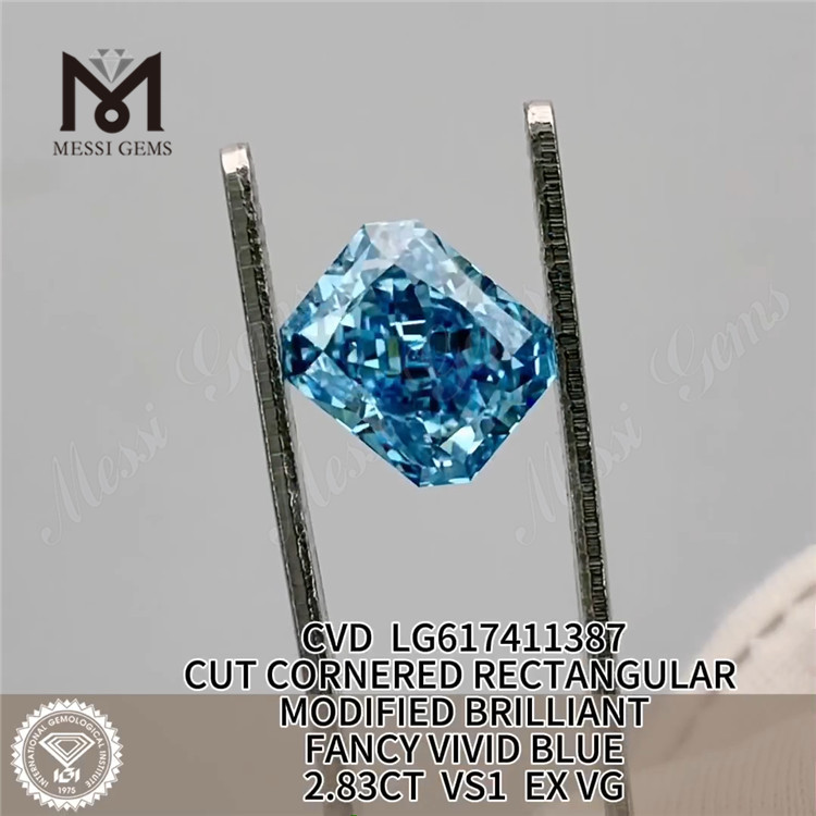 2,83 CT VS1 EX VG RECTANGULAR FANCY VIVID BLUE CVD Loser, im Labor hergestellter Diamant LG617411387丨Messigems