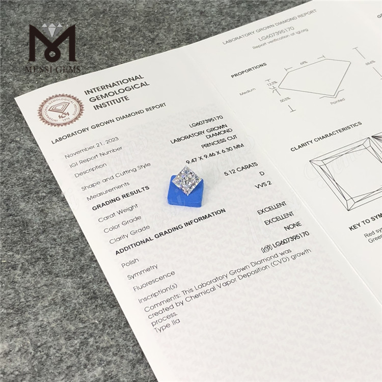 5,12 CT D SQ VVS2 im Labor gezüchteter Diamant, China CVD IGI LG607395170