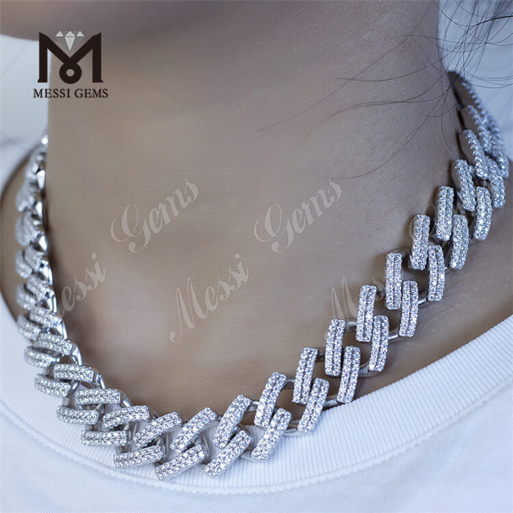 12 mm 16 mm Breite 16 Zoll bis 24 Zoll Länge 925 Silber Moissanit-Halskettenglied heiße kubanische Kette