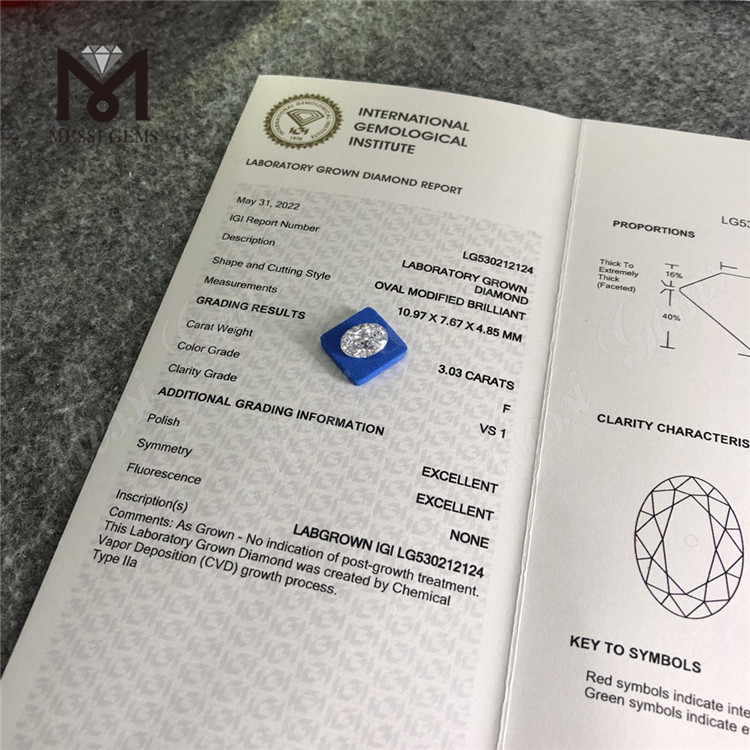 3,03 ct F VS1 OVAL CVD Lab Created Diamond IGI-Zertifikat 