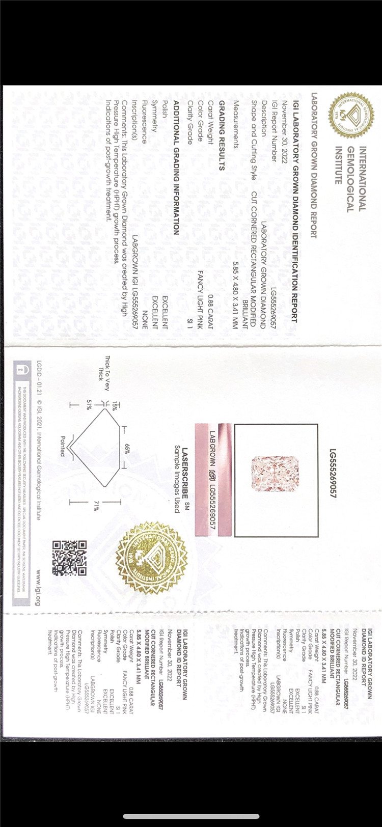Hersteller von rosafarbenen Labordiamanten mit 0,88 ct 