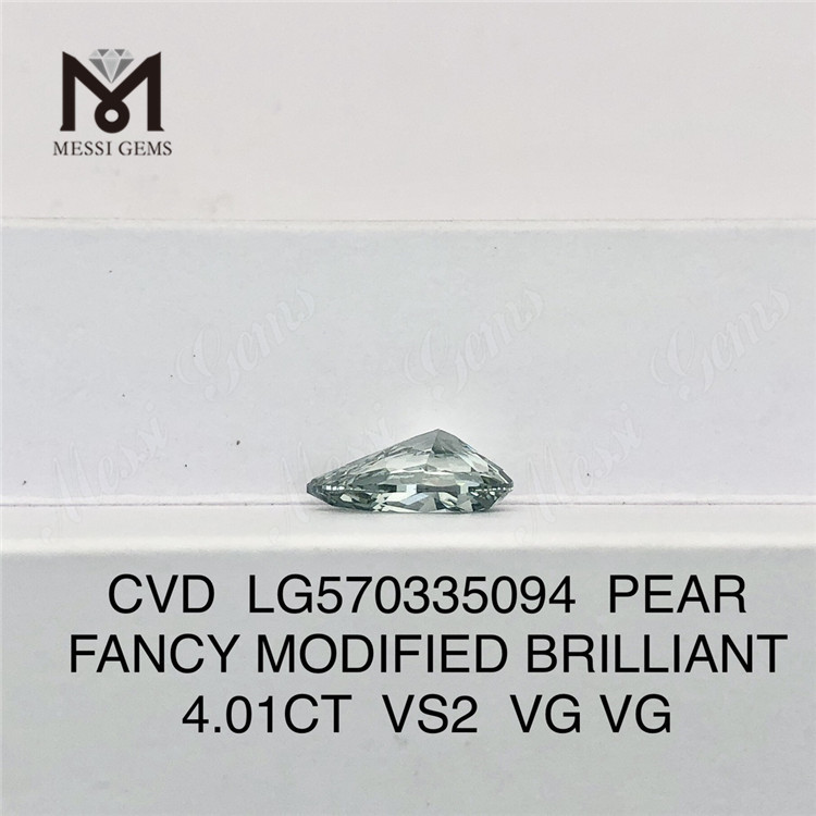 4,01 CT PEAR FANCY INTENSE GREYISH GREEN VS2 VG VG im Labor gezüchteter Diamant CVD LG570335094