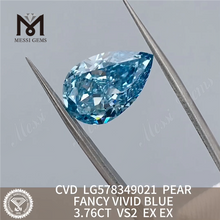 3,76 CT VS2 EX EX synthetische, im Labor gezüchtete Diamanten PEAR FANCY VIVID BLUE CVD LG578349021
