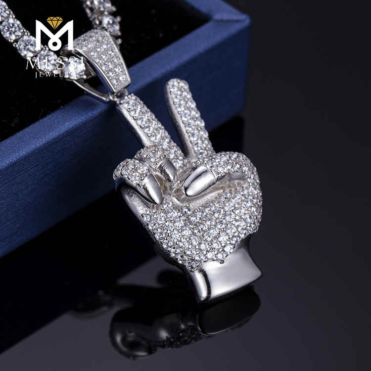 Benutzerdefinierte Rapper V Halskette Handfassung Silber Moissanit Iced Out Ketten wirklich günstig