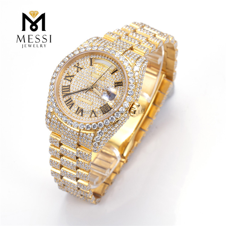Echte handgemachte VVS-Moissanit-Diamant-Edelstahl-Automatik-Moissanit-Uhren zum Verkauf