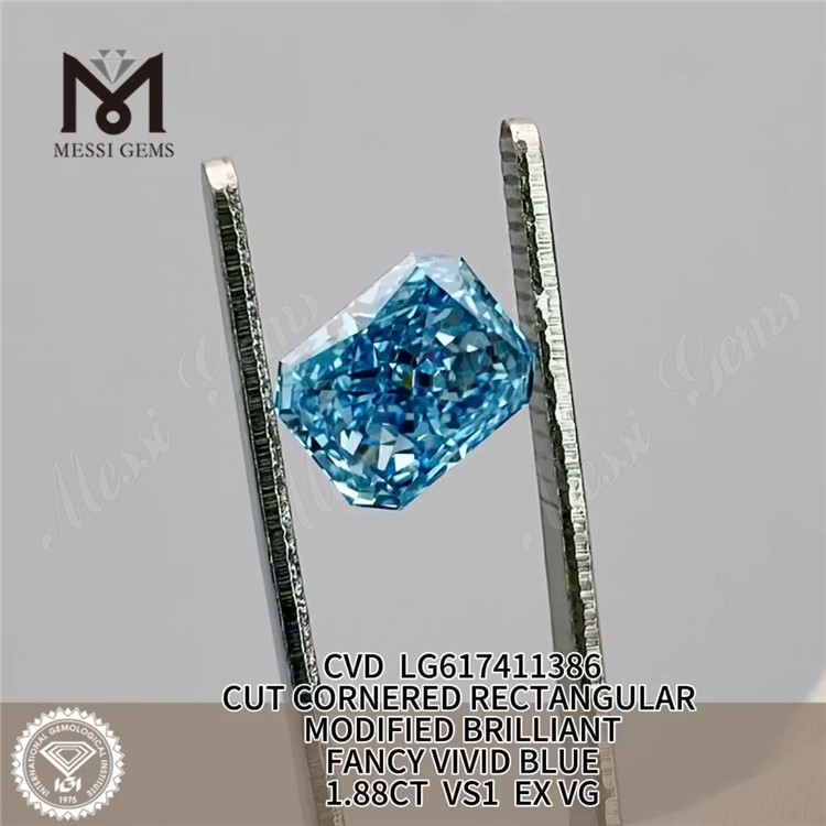 1,88 CT VS1 EX VG CVD RECTANGULAR FANCY VIVID BLUE Fabrikdiamanten LG617411386丨Messigems