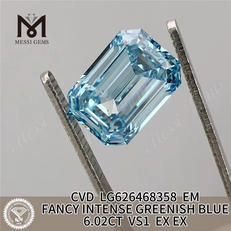 6,02 CT blauer Smaragdschliff, Labor-Zuchtdiamanten VS1 CVD LG626468358丨Messigems 