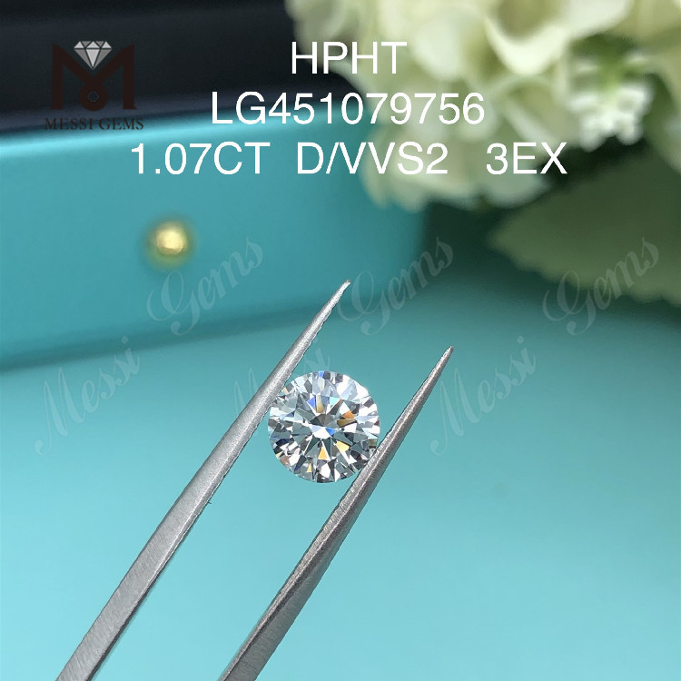 1,07 ct D VVS2 RD, im Labor hergestellter Diamant HTHP