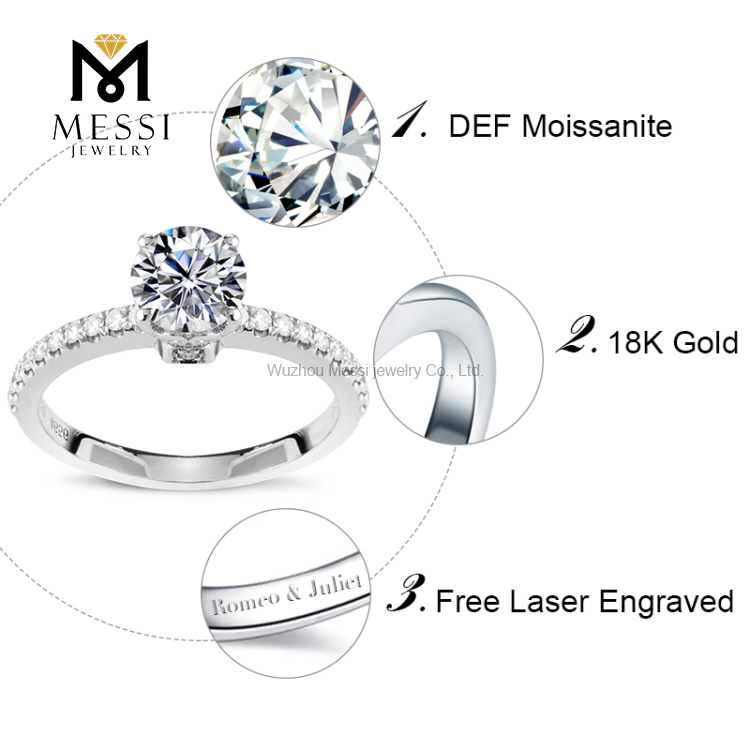 1 Karat Moissanit-Ring aus 18 Karat Weißgold für Damen-Eheringe