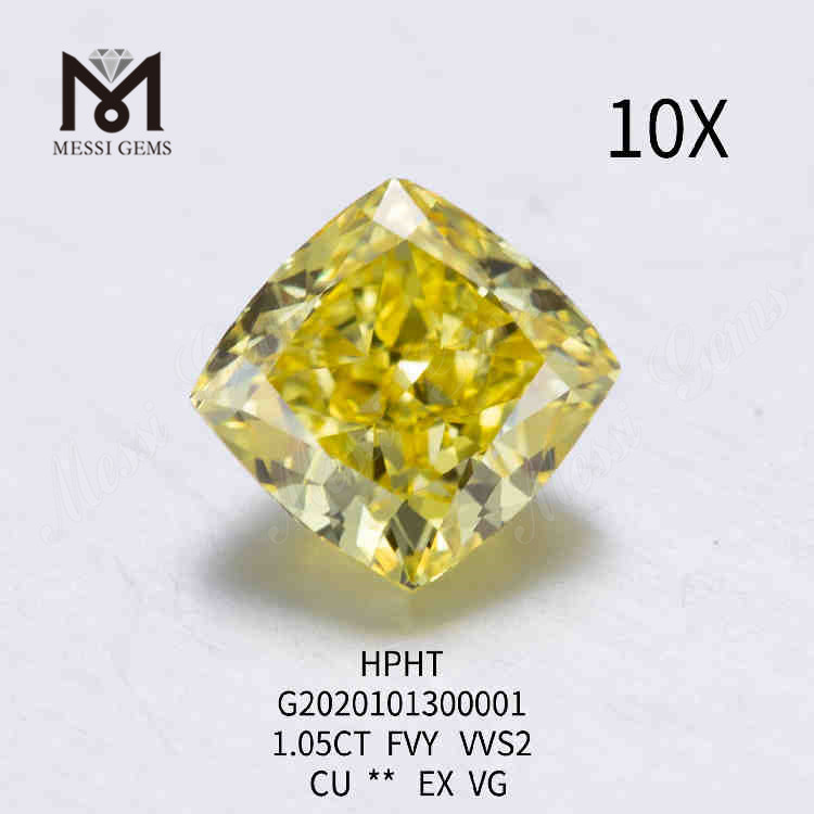 1,05 ct FVY, im Labor hergestellte farbige Diamanten im Kissenschliff, VVS2
