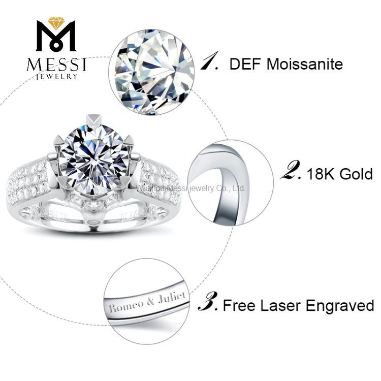 Moissanite-Diamantringe mit sechs Krallen, besetzt mit 18 Karat Weißgold, Schmuckring für Männer und Frauen, Verlobung, Hochzeit