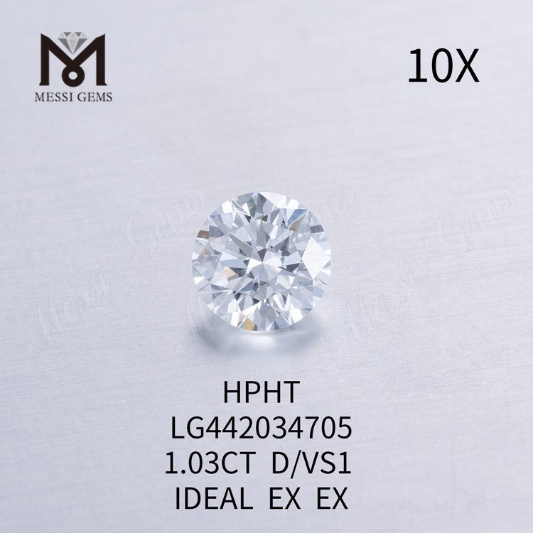 1,03 Karat D VS1 IDEAL EX EX Runde, von Menschenhand gefertigte Diamanten